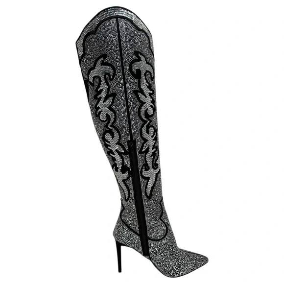 INC Iresa4 Rhinestone Crusted Western Style OTK Heeled Womens Boots Size 9M - Picture 5 of 15